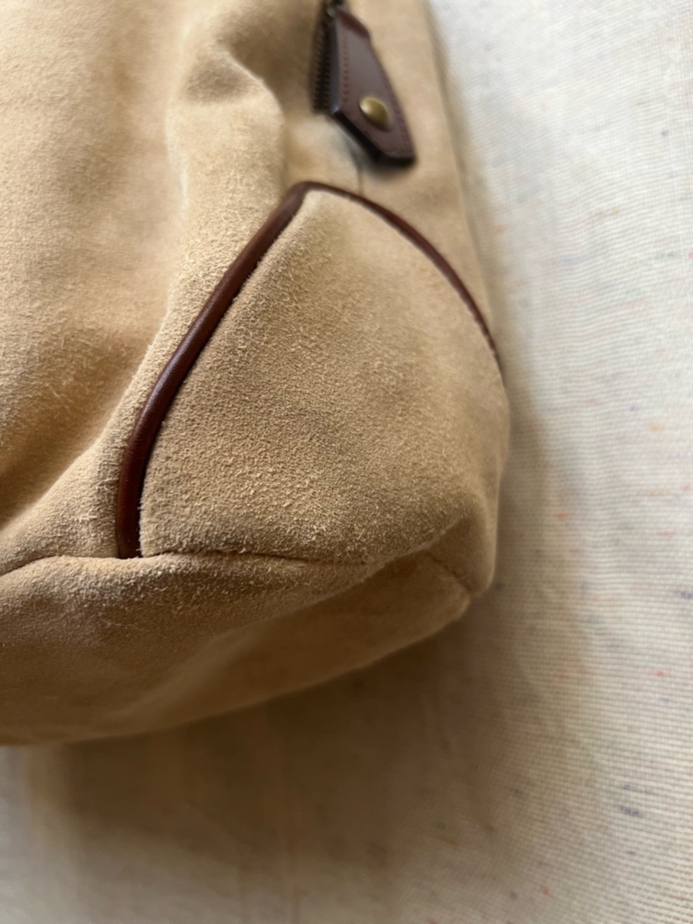 NARDELLI Neutral Suede Hobo Bag with Brown Leather Handles - Picture 7 of 16